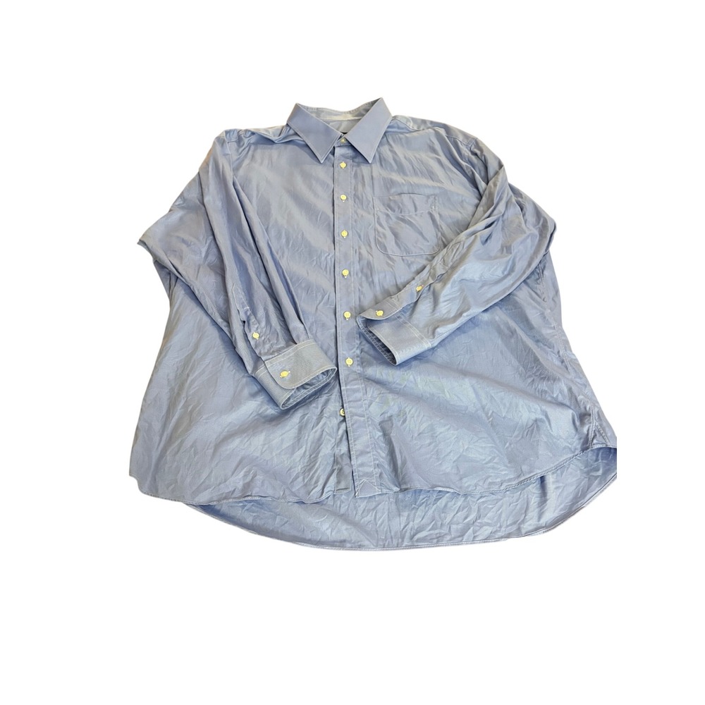 Ike Behar New York Mens Dress Shirt Blue White Micro Stripe Cotton 18.5 34